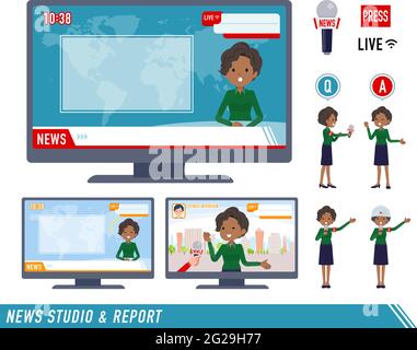 Un insieme di donne di affari nere che appaiono in programmi di notizie.è arte vettoriale così facile da modificare. Illustrazione Vettoriale