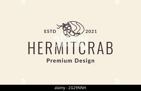 linee hermit granchio vintage logo vettore icona disegno illustrazione Illustrazione Vettoriale