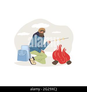 Carattere cartoon piatto nella stagione autunnale concetto di illustrazione vettoriale Illustrazione Vettoriale