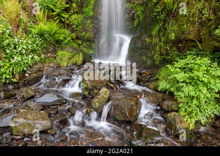 Lunga esposizione della cascata di Hollowbrook sulla costa sud-occidentale da Woody Bay alla foce di Heddons in Devon Foto Stock