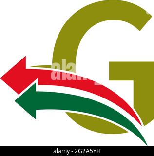Freccia doppia sul vettore di illustrazione del modello di disegno del logo dell'icona lettera G. Illustrazione Vettoriale