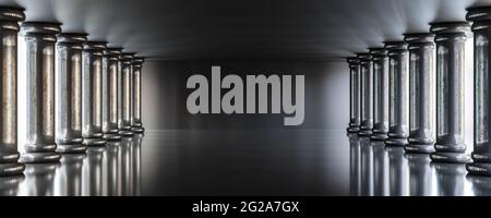dark empty hall studio con colonne 3d rappresentazione illustrazione Foto Stock