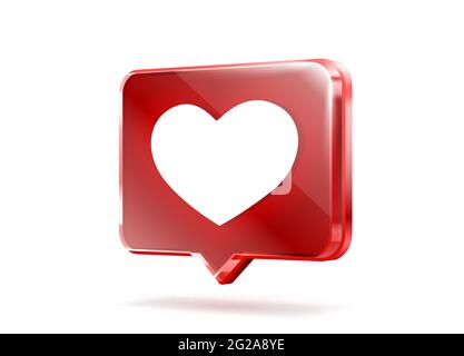 Icona a forma di cuore, banner 3d dei seguaci dei segni, post di amore sui social media. Illustrazione vettoriale Illustrazione Vettoriale