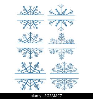 Impostare decorazione cornice fiocco di neve, monogramma per il testo, ritaglio, linea isolata su sfondo bianco. Vacanze di Natale, simbolo invernale, saluto. . Vettore il Illustrazione Vettoriale