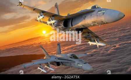 Boeing F / A-18E / F Super Hornet in volo sopra le nuvole Foto Stock