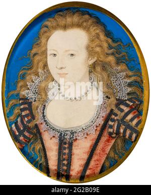 Elisabetta (1596–1662), Regina di Boemia (1619-1620), ritratto in miniatura di Isaac Oliver, 1600-1615 Foto Stock
