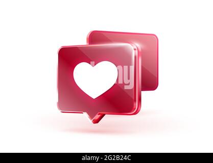 Icona a forma di cuore, banner 3d dei seguaci dei segni, post di amore sui social media. Illustrazione vettoriale Illustrazione Vettoriale