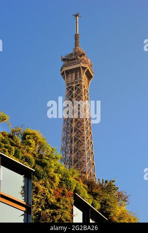 FRANCIA, PARIGI (75) 7 ° ARRONDISSEMENT, MUSEO DI QUAI BRANLY E TOUR EIFFEL, PARETE VERDE Foto Stock