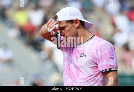 Diego Schwartzman dell'Argentina durante il giorno 11 del French Open 2021, torneo di tennis Grand Slam il 9 giugno 2021 allo stadio Roland-Garros di Parigi, Francia - Foto Jean Catuffe / DPPI Foto Stock