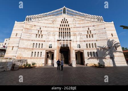 La facciata occidentale della Chiesa dell'Annunciazione, detta anche Basilica dell'Annunciazione, è una Chiesa cattolica di Nazareth. Israele Foto Stock