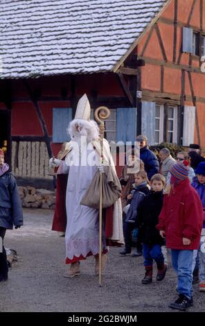 FRANCIA. HAUT-RHIN (68) REGIONE ALSAZIA. VILLAGGIO DI UNGERSHEIM. ECOMUSEO DELLA REGIONE DELL'ALSAZIA. SAN NICOLA Foto Stock