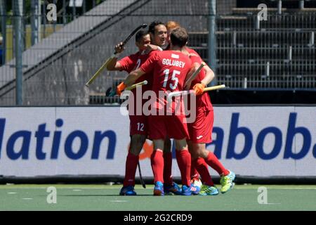 AMSTELVEEN, PAESI BASSI - GIUGNO 10: Pavel Golubev della Russia durante la partita dei Campionati europei di Hockey tra Russia e Francia allo stadio Wagener il 10 giugno 2021 ad Amstelveen, Paesi Bassi (Foto di Gerrit van Keulen/Orange Pictures) Credit: Orange Pics BV/Alamy Live News Foto Stock