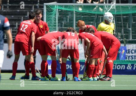 AMSTELVEEN, PAESI BASSI - GIUGNO 10: Evgeny Artemov di Russia. Pavel Golubev della Russia durante la partita dei Campionati europei di Hockey tra Russia e Francia allo stadio Wagener il 10 giugno 2021 ad Amstelveen, Paesi Bassi (Foto di Gerrit van Keulen/Orange Pictures) Credit: Orange Pics BV/Alamy Live News Foto Stock