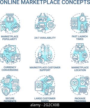 Set di icone di concetto del mercato online Illustrazione Vettoriale