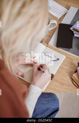 Donna che pianifica le finanze Foto Stock