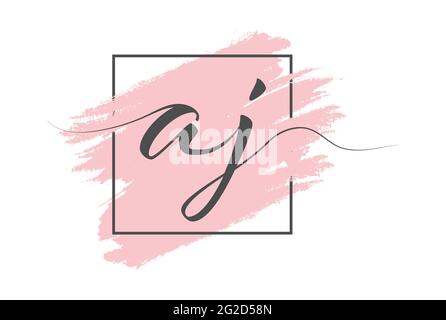 Lettere minuscole calligrafiche AJ su sfondo colorato in una cornice. Stile semplice Illustrazione Vettoriale