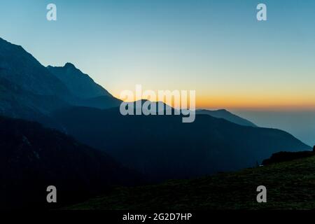 Triund in cima vicino a Dharamshala, Himachal Foto Stock