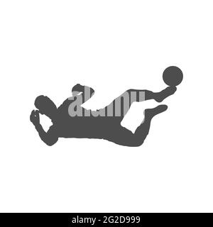 Sport. Il portiere colpisce la palla con il piede, pieno di una silhouette. Stile semplice Illustrazione Vettoriale