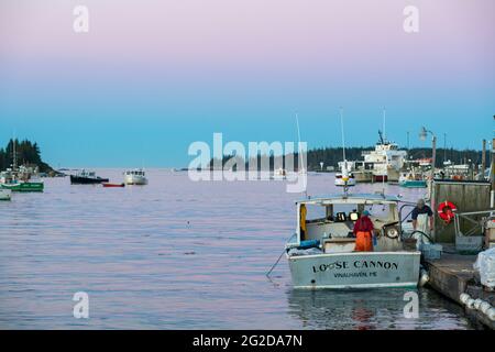 Lobstermen scarico Lobster Catch, Carvers Harbour, Vinalhaven Island, Maine, Stati Uniti Foto Stock