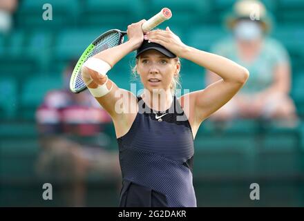 La Gran Bretagna Katie Boulter reagisce contro Heather Watson durante il sesto giorno del Viking Open al Nottingham Tennis Center. Data immagine: Giovedì 10 giugno 2021. Foto Stock