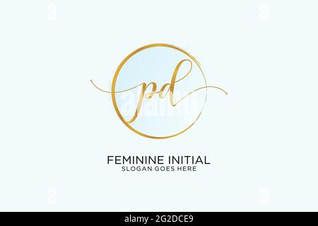 PD Handwriting logo con dima circolare vetector firma, matrimonio, moda, floreale e botanico con modello creativo. Illustrazione Vettoriale