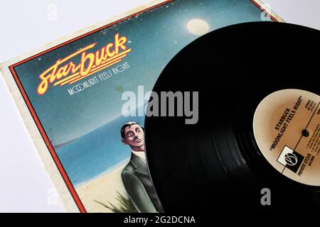 La band rock degli Starbuck si è formata ad Atlanta, Georgia. Tastierista, cantante e produttore discografico Bruce Blackman e marimba Bo Wagner. Copertina disco in vinile Foto Stock