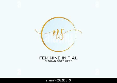 Ns Logo manoscritto con dima circolare firma vettoriale, matrimonio, moda, floreale e botanico con dima creativa. Illustrazione Vettoriale