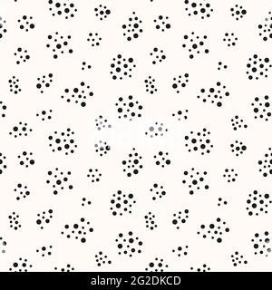 Modello vettoriale a geometria senza giunture, punti cerchiati in colori monocromatici. Sfondo geometrico semplice. Per tessuti, sfondi, scrapbooking, biglietti, inviti o confezioni. Illustrazione Vettoriale