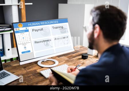 Software risorse umane sullo schermo del computer HR Manager Foto Stock