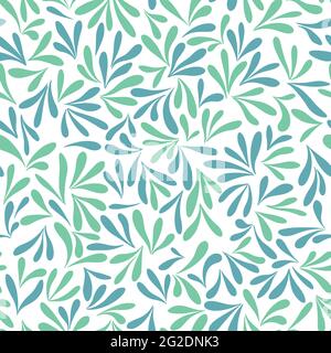 Vettore astratto doodle modello senza giunture di foglie. Texture ripetute disegnate a mano nei colori verdi. Modello invito, modello biglietto di auguri. Illustrazione Vettoriale