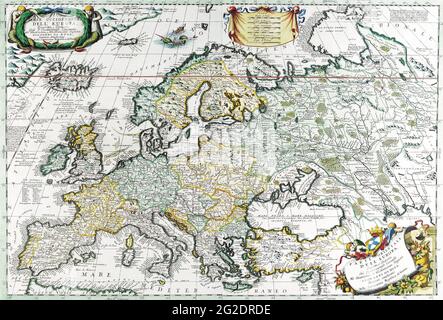 Mappa antica d'Europa, Mappa d'Europa, Mappa dell'Europa antica, Mappa dell'Europa antica, Mappa dell'Europa retrospettiva, Vecchia carta d'Europa, Vincenzo Coronelli, c 1690 Foto Stock