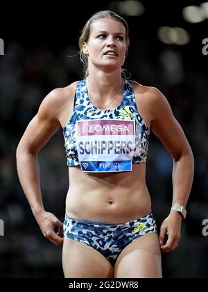 FIRENZE, ITALIA - 10 GIUGNO: Dafne Schippers dei Paesi Bassi dopo aver disputato i 200m femminili durante l'incontro di atletica della Wanda Diamond League allo Stadio Luigi Ridolfi il 10 giugno 2021 a Firenze (Foto di Andrea Staccioli/Orange Pictures) Foto Stock