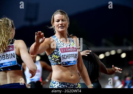 FIRENZE, ITALIA - 10 GIUGNO: Dafne Schippers dei Paesi Bassi dopo aver disputato i 200m femminili durante l'incontro di atletica della Wanda Diamond League allo Stadio Luigi Ridolfi il 10 giugno 2021 a Firenze (Foto di Andrea Staccioli/Orange Pictures) Foto Stock