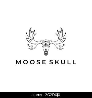 Moose Deer Elk logo del cranio disegno di illustrazione icona vettoriale Illustrazione Vettoriale