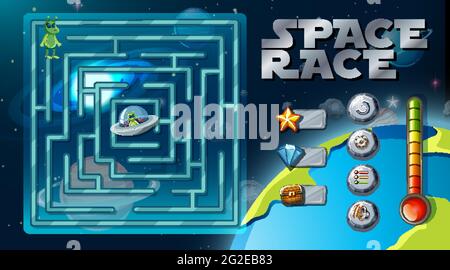 Gioco di labirinto con illustrazione del modello di tema di spazio Illustrazione Vettoriale
