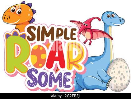 Carino dinosauri cartoon carattere con font design per parola semplice Roar qualche illustrazione Illustrazione Vettoriale