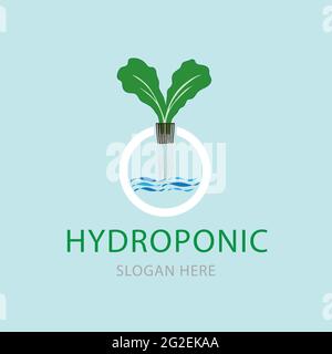 Simbolo del sistema di coltivazione idroponica. Logo Business Agriculture. Modello di disegno di illustrazione vettoriale. Illustrazione Vettoriale