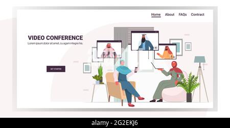 uomini d'affari che chiacchierano con colleghi di gara mix durante la videochiamata uomini d'affari che hanno una conferenza online Illustrazione Vettoriale