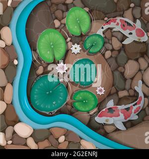 Pesci koi fumetti che nuotano nello stagno Illustrazione Vettoriale