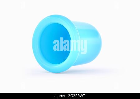 Strumento di massaggio anti-cellulite con bolle in silicone. Coppa anticellulite con massaggio blu isolata su sfondo bianco. Rendering 3D. Vista laterale. Foto Stock