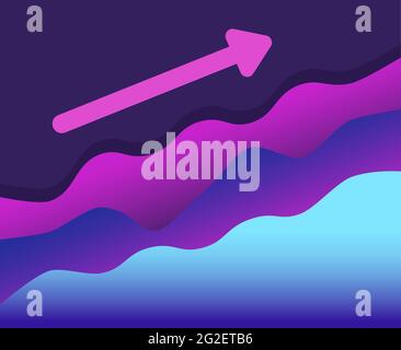 Linea di colori astratta del grafico che si sposta in alto e frecce. Concetto di crescita aziendale Illustrazione Vettoriale