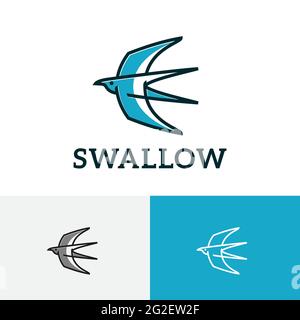 Swallow Bird Wings Flying to Sky Simple Line Logo Illustrazione Vettoriale