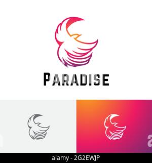 Logo dello zoo Beautiful Paradise Bird Fire Phoenix Flying Wildlife Reserve Illustrazione Vettoriale