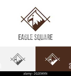 Logo Eagle Hawk Falcon Bird in Square Animal Vintage Illustrazione Vettoriale