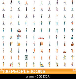 100 persone set di icone. Cartoon illustrazione di un centinaio di persone icone set di vettore isolato su sfondo bianco Illustrazione Vettoriale