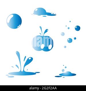 Set di gocce d'acqua blu. Raccolta di spruzzi d'acqua piatta e drop.Icons per goccioline, onde, pioggia, raindrop Illustrazione Vettoriale