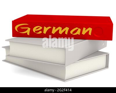 Copertina rigida libri con la parola tedesca, rendering 3D Foto Stock