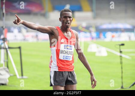 Vincitore del giubilato, campione tedesco Mohamed MOHUMOED (LG Olympia Dortmund) 1° posto, gesto, gesto, 5000 m/5000m run men, il 5 giugno 2021 Campionato tedesco di atletica 2021, dal 4 giugno. - 06.06.2021 a Braunschweig/Germania. Â Foto Stock