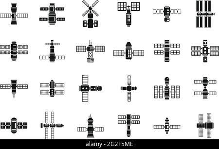 Set di icone di comunicazione per stazione spaziale, stile semplice Illustrazione Vettoriale