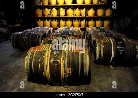 Botti di Cognac Hennessy, Cognac, Poitou-Charentes, Francia Foto Stock